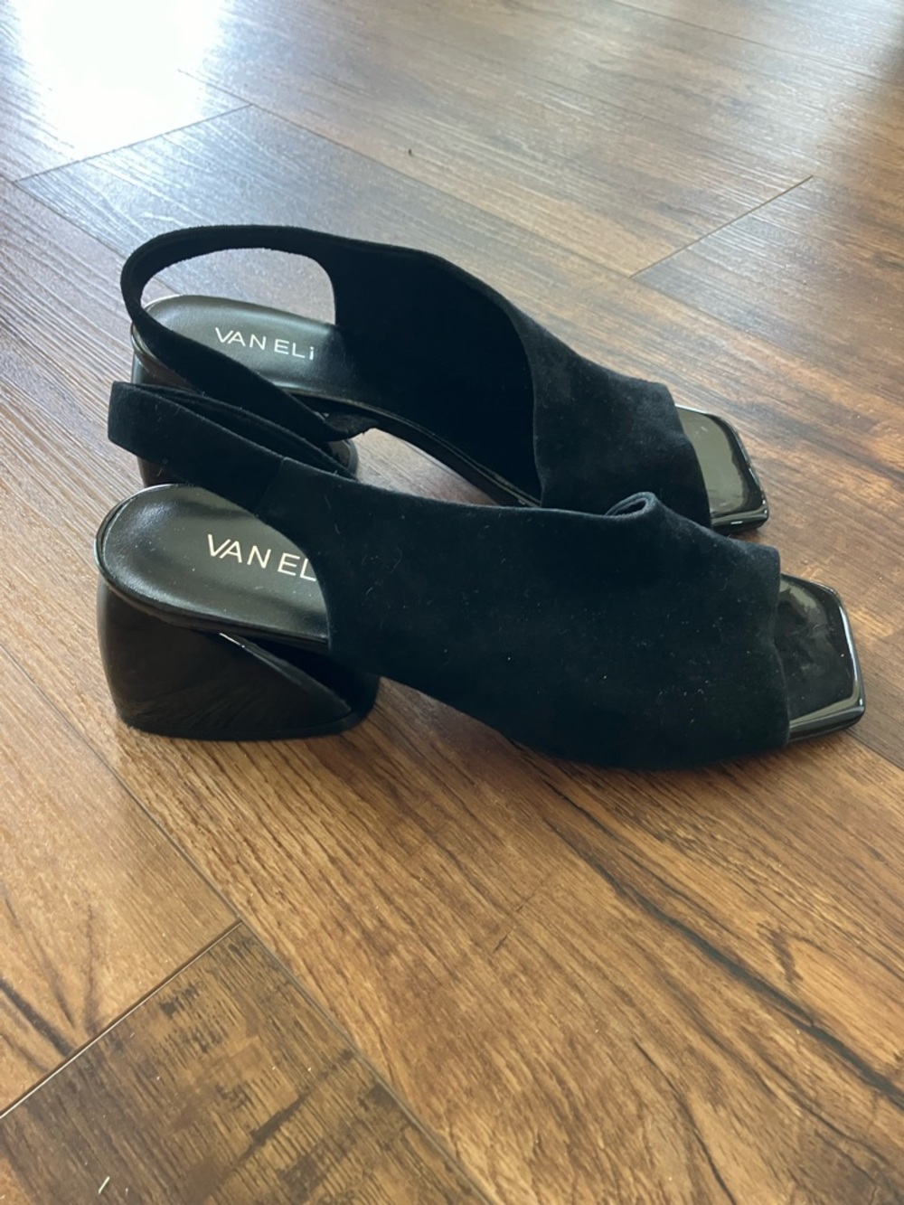Vaneli Black Suede Open-Toe Slingback Shoes